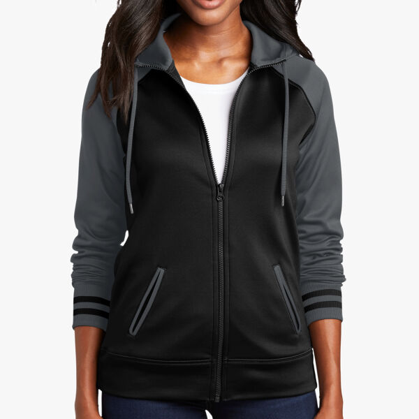Sport Tek Women's Sport Wick ® Varsity Fleece Full Zip Hooded Jacket LST236 Women's Sport Wick ® Varsity Fleece Full Zip Hooded Jacket Thumbnail