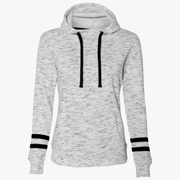 J. America Women’s Mélange Fleece Striped-Sleeve Hooded Sweatshirt 8674 Women’s Mélange Fleece Striped-Sleeve Hooded Sweatshirt Thumbnail