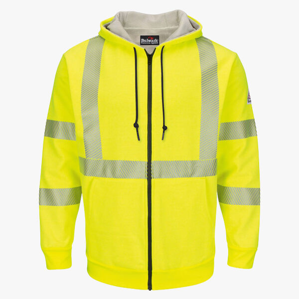 Bulwark Men's Hi-Visibility Zip-Front Hooded Fleece Sweatshirt with Waffle Lining SMZ4HV Men's Hi-Visibility Zip-Front Hooded Fleece Sweatshirt with Waffle Lining Thumbnail