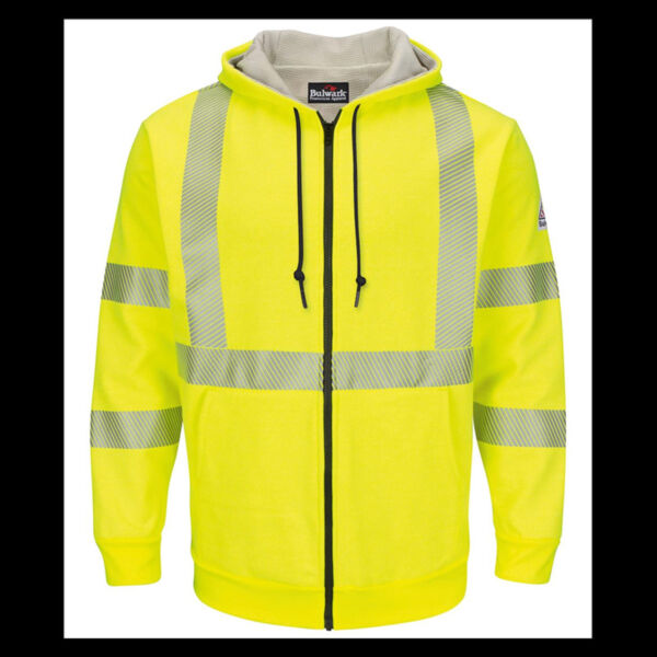 Bulwark Men's Tall Hi-Visibility Zip-Front Hooded Fleece Sweatshirt with Waffle Lining SMZ4HVT Men's Tall Hi-Visibility Zip-Front Hooded Fleece Sweatshirt with Waffle Lining Thumbnail