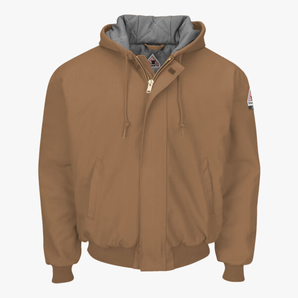 Bulwark Men's Insulated Brown Duck Hooded Jacket with Knit Trim JLH6 Men's Insulated Brown Duck Hooded Jacket with Knit Trim Thumbnail